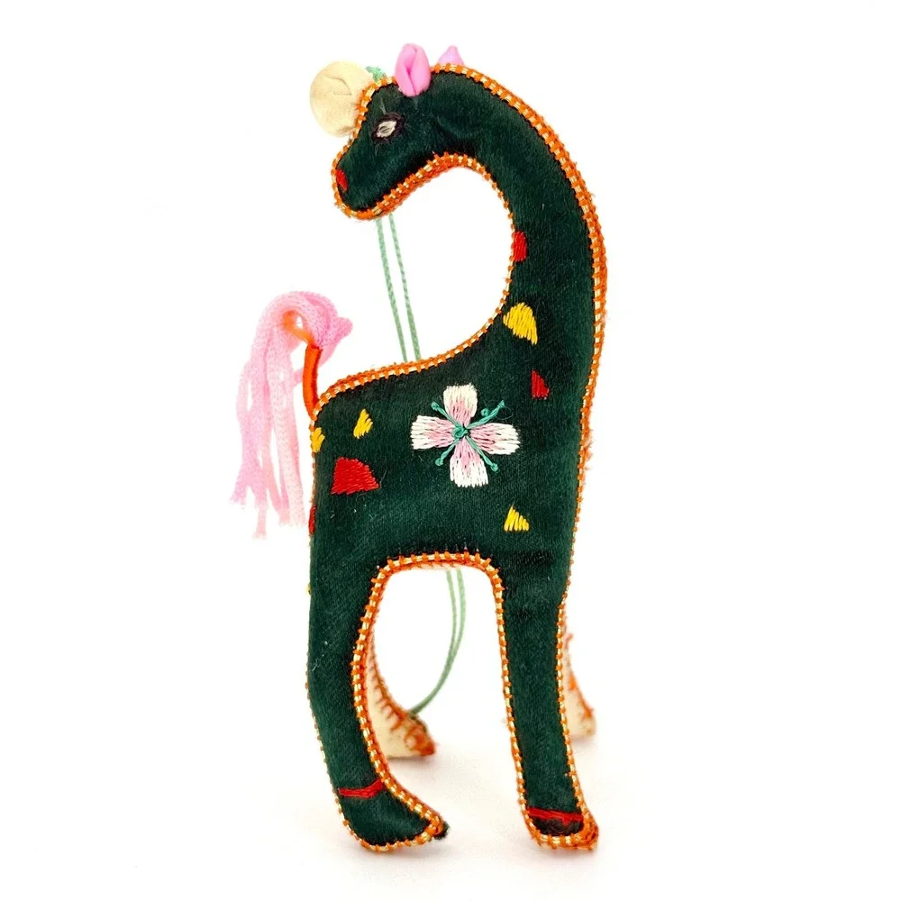 Handmade‎ Embroidered Silk Giraffe Boho Christmas Ornament Stuffed Animal
